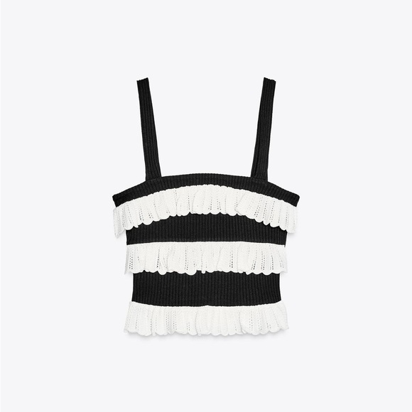 Zara Black and White Striped Ruffle Tank Top - Picture 5 of 7